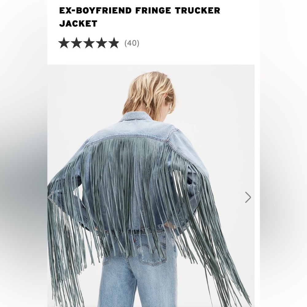 ISO this Levi’s ex boyfriend fringe trucker jacket